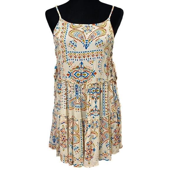 Patrons Of Peace Boho Tiered Mini Dress Adjustable Straps Retro Hippie XS - Picture 1 of 7